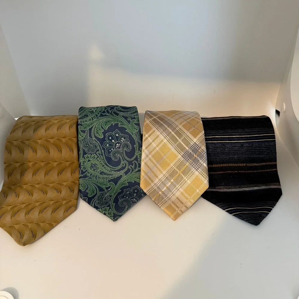 Mens Necktie Lot of 4 Stafford Croft & Barrow Haggar Paisley Plaid Silk Blend